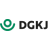 Logo der Deutschen Gesellschaft für Kinder- und Jugendmedizin Symbol: grüner Kreis mit grünen runder geschwungener Linie darunter Aufschrift: schwarz, DGKJ